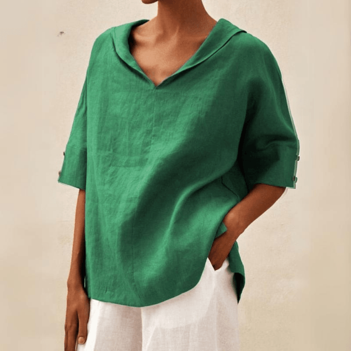 Abby | V-Neck Casual Linen Shirt - Mairead & Orla Cork