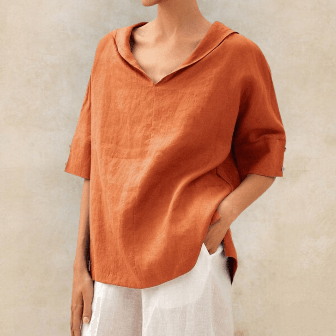 Abby | V-Neck Casual Linen Shirt - Mairead & Orla Cork