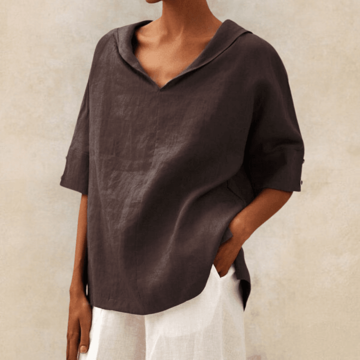 Abby | V-Neck Casual Linen Shirt - Mairead & Orla Cork