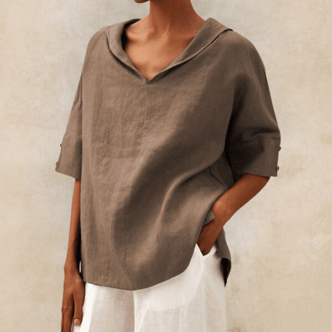 Abby | V-Neck Casual Linen Shirt - Mairead & Orla Cork