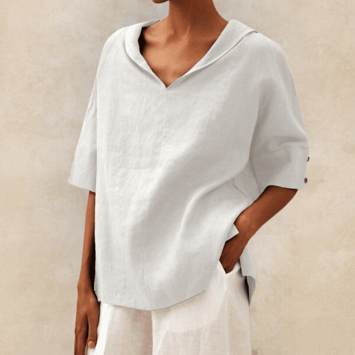 Abby | V-Neck Casual Linen Shirt - Mairead & Orla Cork